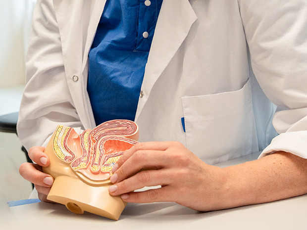 Kvinne holder en figur av underlivet