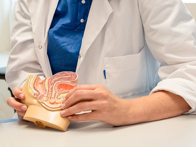 Kvinne holder en figur av underlivet