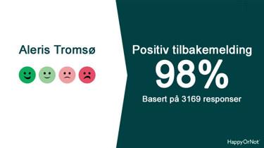 98% positive HappyOrNot tilbakemeldinger basert på 3169 respondenter.