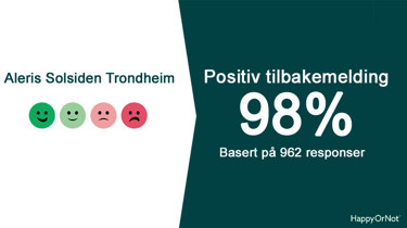 98% positive HappyOrNot tilbakemeldinger basert på 962 respondenter.